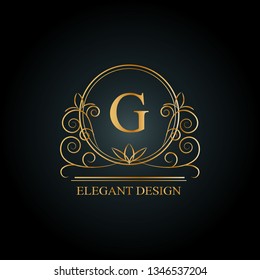 Magnificent logo of the template with a calligraphic letter G. Elegant line ornament. Monogram design, business identity badge for a restaurant, royalty, boutique, cafe, hotel. Vector illustration