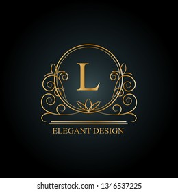 Magnificent logo of the template with a calligraphic letter L. Elegant line ornament. Monogram design, business identity badge for a restaurant, royalty, boutique, cafe, hotel. Vector illustration