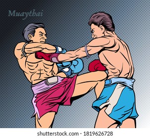 The magnificent martial arts of Muay Thai. Pop art vector illustration