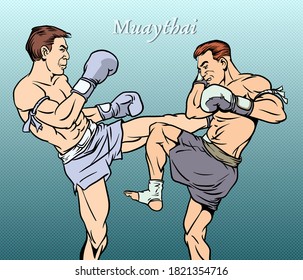 The magnificent martial arts of Muay Thai. Pop art vector illustration

