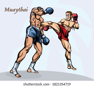 The magnificent martial arts of Muay Thai. Pop art vector illustration

