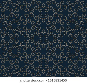 Magnificent monotone blue seamless pattern. Simple geo meandering line floral motif pattern. Allover flowers print block for apparel textile, ladies dress fabric, gift wrapping, shop window, package