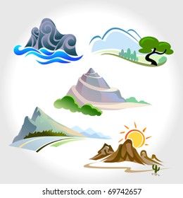 MAGNIFICENT MOUNTAINS, HILLS AND SLOPE ICONS