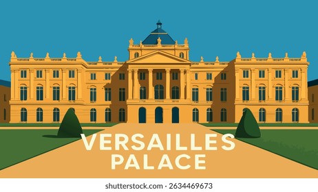 The magnificent Palace of Versailles, surrounded by its expansive and symmetrical gardens, exudes elegance and grandeur.