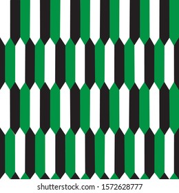 A magnificent pattern of geometric shapes in white, black, green colors. Seamless pattern. Can be applied to fabrics.