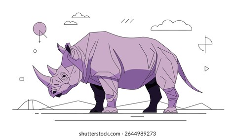 Magnificent Rhinoceros Stands Guard in the African Savannah Under the Heat of the Sun