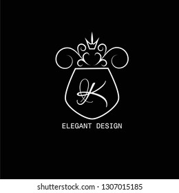 Magnificent royal logic with the letter K. The decorative floral pattern. Business emblem of restaurant, antiques, boutique, hotel, jewelry. Vector illustration