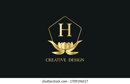Magnificent royal vector monogram with letter H on black background. Stylish golden floral logo for business, restaurant, boutique, cafe, hotel and more.
