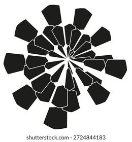 Explosão de fragmentos magníficos. Vetor de fragmentos espetaculares. Sofisticado ornamento radial. Magnífica área de fundo branca. EPS 10.