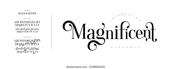 Magnífica tipografia beleza moda elegante minimalista serif italic fontes decorativo casamento vintage retro logos. Logotipo de fonte de luxo mínimo alfabeto. Ilustração vetorial