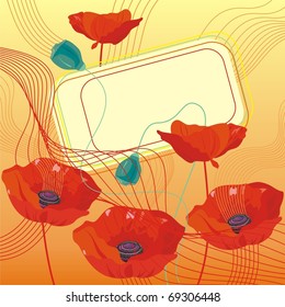 Magnificent vector card red poppies
