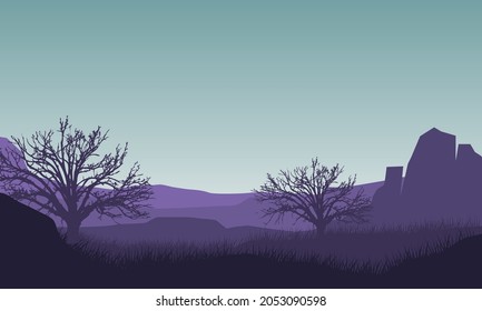 Magnificent view of the mountains with the forest in the morning from the countryside. Vector illustration of a city