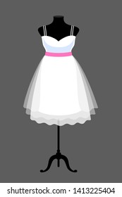 Magnificent white wedding dress on a mannequin. Vector isolated illustration.