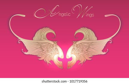 Magnificent wingspan of fantasy  monster or angel. Vector illustration isolated graphic style Sketch for tattoo, hipster t-shirt design, vintage style posters.Angelic wings for St. Valentine's Day. 