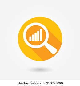 Magnified Chart. Flat icon design with long shadow