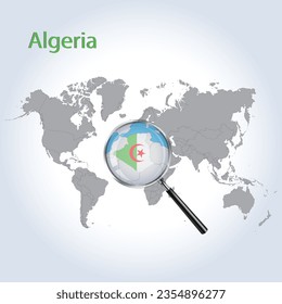 Magnified map Algeria with the flag of Algeria enlargement of maps, Vector Art