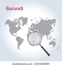 Magnified map Burundi with the flag of Burundi enlargement of maps, Vector Art