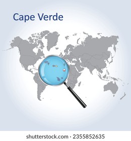 Magnified map Cape Verde with the flag of Cape Verde enlargement of maps, Vector Art