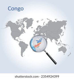 Magnified map of Congo with the flag of Congo, enlargement of maps, Vector Art