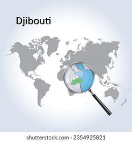 Magnified map of Djibouti with the flag of Djibouti, enlargement of maps, Vector Art