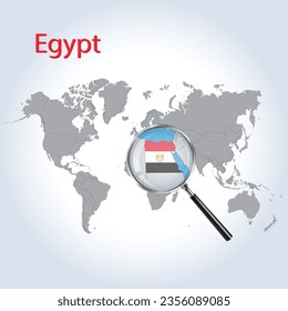 Magnified map of Egypt with the flag of Egypt, enlargement of maps, Vector Art
