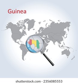 Magnified map of Guinea with the flag of Guinea, enlargement of maps, Vector Art