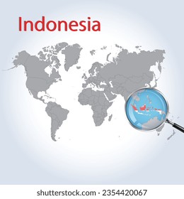 Magnified map Indonesia with the flag of Indonesia enlargement of maps, Vector Art