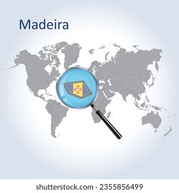 Magnified map Madeira with the flag of Madeira  enlargement of maps, Vector Art