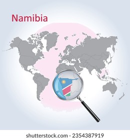 Magnified map of Namibia with the flag of Namibia, enlargement of map, Vector Art