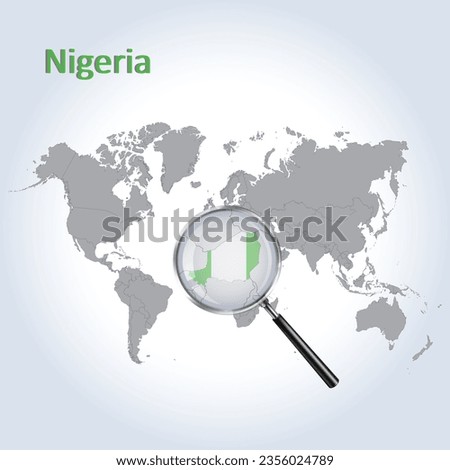 Magnified map of Nigeria with the flag of Nigeria, enlargement of maps, Vector Art