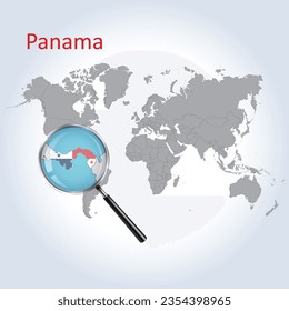 Magnified map of Panama with the flag of Panama, an, enlargement of maps, Vector Art