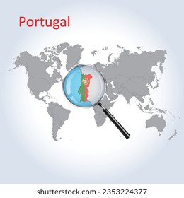 Magnified map of Portugal with the flag of Portugal, enlargement of the map, Vector file