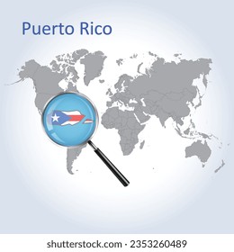 Magnified map of Puerto Rico with the flag of Puerto Rico, enlargement of maps, Vector art