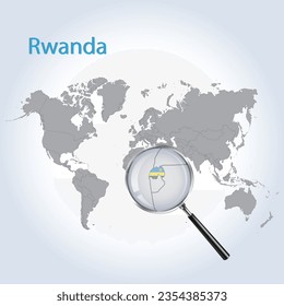 Magnified map Rwanda with the flag of Rwanda enlargement of maps Vector Art