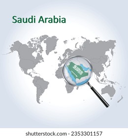 Magnified map Saudi Arabia with the flag of Saudi Arabia enlargement of maps, Vector art