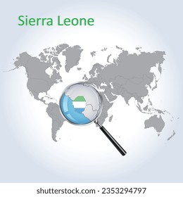 Magnified map Sierra Leone with the flag of Sierra Leone enlargement of maps, Vector art