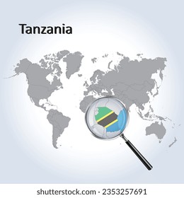 Magnified map Tanzania with the flag of Tanzania enlargement of maps, Vector art