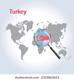 Magnified map Turkey with the flag of Turkey enlargement of maps, Vector Art