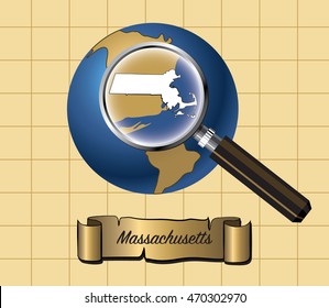 Magnified Massachusetts,State Map on Globe Vector Illustration svg