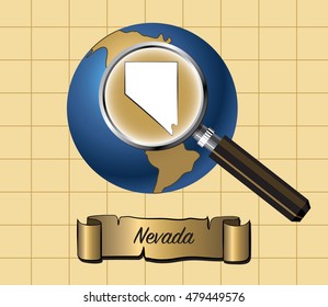 Magnified Nevada State Map on Globe Vector Illustration
