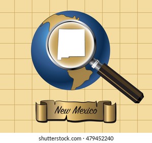 Magnified New Mexico State Map on Globe Vector Illustration