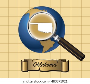 Magnified Oklahoma State Map on Globe Vector Illustration