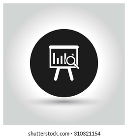 Magnified Rising Bars Presentation Chart Icon. Black Circle Pictogram. vector illustration