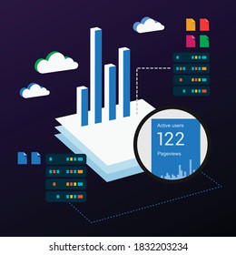 Magnified view of Analytics. Analysis Data isometric