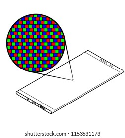 Magnified view showing subpixel arrangement on a cellular/mobile phone screen. Geometry: RGB diagonal.