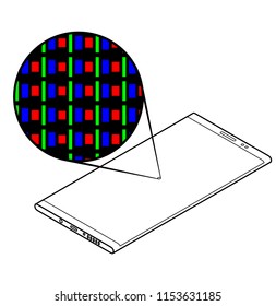 Magnified view showing subpixel arrangement on a cellular/mobile phone screen. Geometry: RGB tile with G stripe.