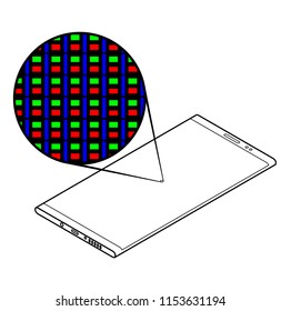 Magnified view showing subpixel arrangement on a cellular/mobile phone screen. Geometry: RGB tile with B stripe.