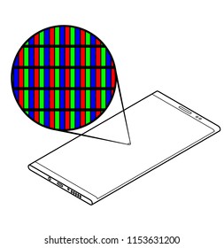 Magnified view showing subpixel arrangement on a cellular/mobile phone screen. Geometry: RGB stripes.