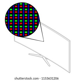 Magnified view showing subpixel arrangement on a flat screen LED television. Geometry: RGB tile with B stripe.