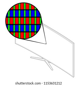 Magnified view showing subpixel arrangement on a flat screen LED television. Geometry: RG BG alternate rows.